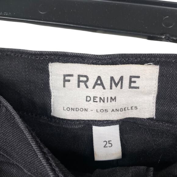 FRAME Denim Le High Straight Molony Black Ripped Knee Raw Edge Jeans SZ 25 - Picture 6 of 10